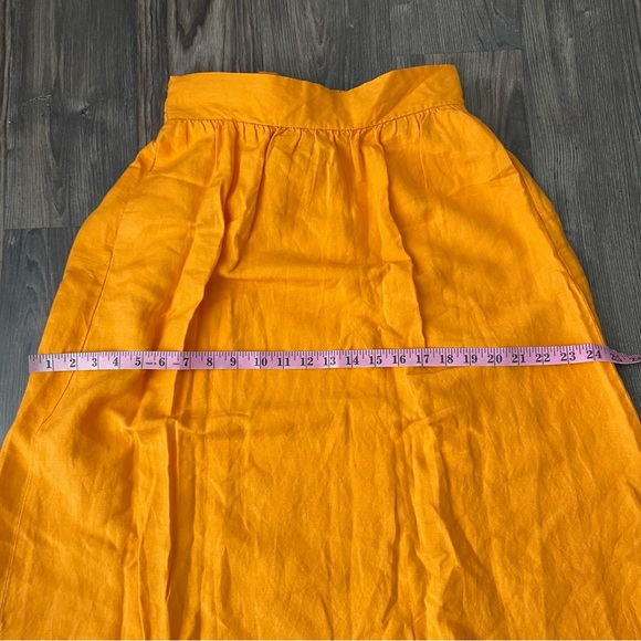 Ann Taylor Orange Linen A-Line Linen Blend Knee Length Skirt with Pockets - Picture 10 of 15